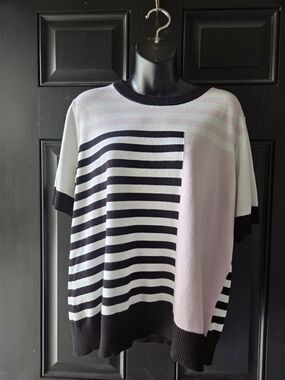 Karl Lagerfeld Striped Knit Top in Black, White & Light Pink